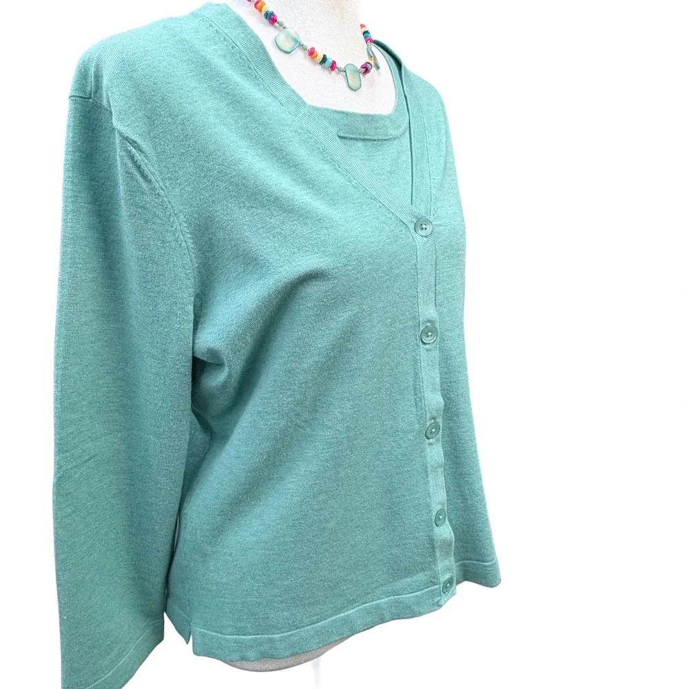 Jones New York Collection Teal Cardigan Tank Set Medium Modest Coquette Y2K - Picture 5 of 8